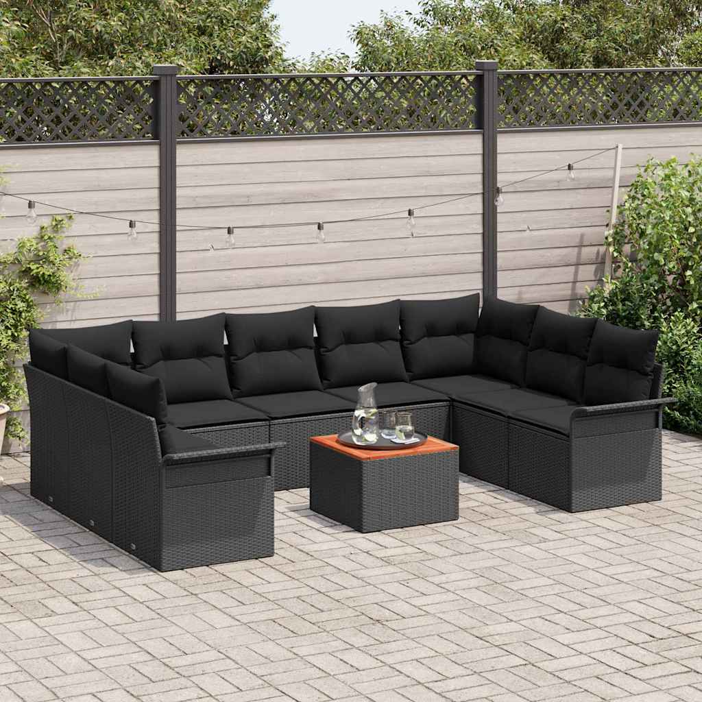 Garten-Sofa-Set mit Kissen mit Speicher 10 pcs Schwarz